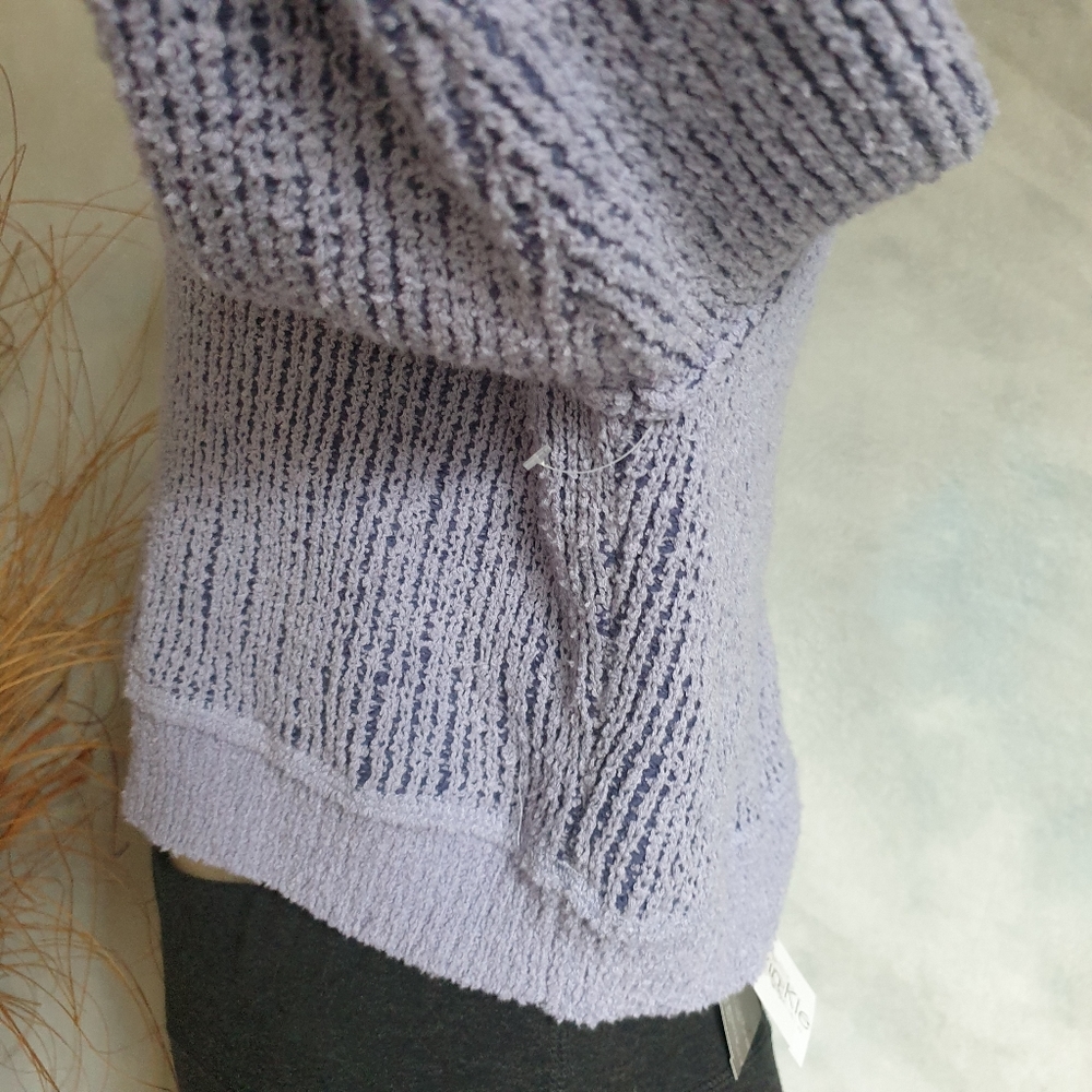 Free People High Low Purple Combo Textured V-Neck Relaxed Fit Comfy Sweater Sm - Picture 13 of 16